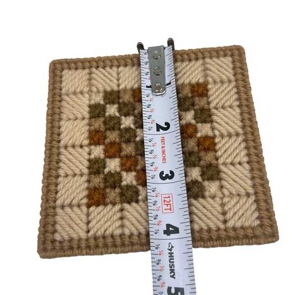 (8) Vintage Handmade Needle Point Canvas Art Coaster Set with Holder FALL Decor - Picture 10 of 12